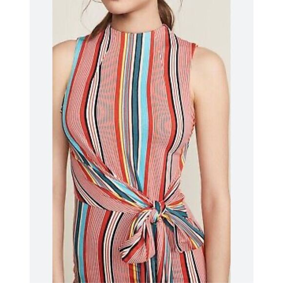 Alice & Olivia Delora colorful vertical striped wrap tie waist midi dress size 2 - Picture 2 of 16
